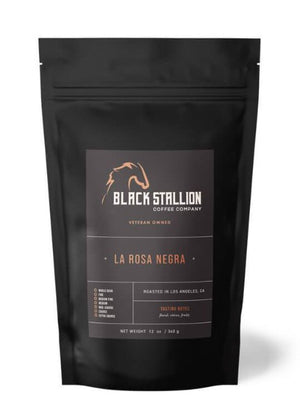La Rosa Negra Specialty coffee available in whole bean, espresso, medium fine, medium coarse, coarse, and extra coarse 12oz