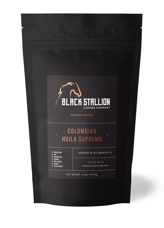 Columbian Huila Supremo Specialty coffee available in whole bean, espresso, medium fine, medium coarse, coarse, and extra coarse 2lbs 